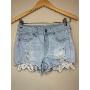American Eagle super stretch hi-rise shortie distressed shorts